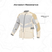 Motorcycle jacket with abrasion resistance features on a white background