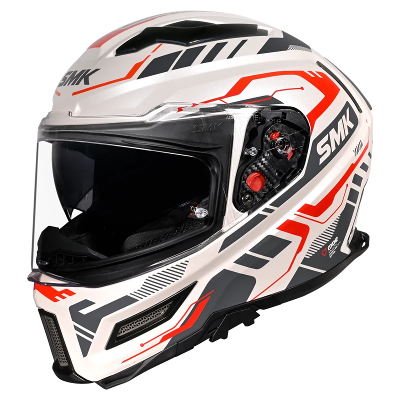 SMK AGNAR TEKTRON Helmet - Gloss Pearl White Red - (GL163)