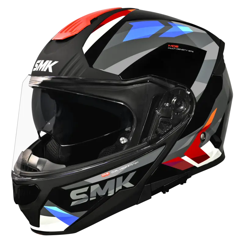 SMK GULLWING CHARGER Helmet - Gloss Grey Red - (GL263) (Flip-Up Helmet)