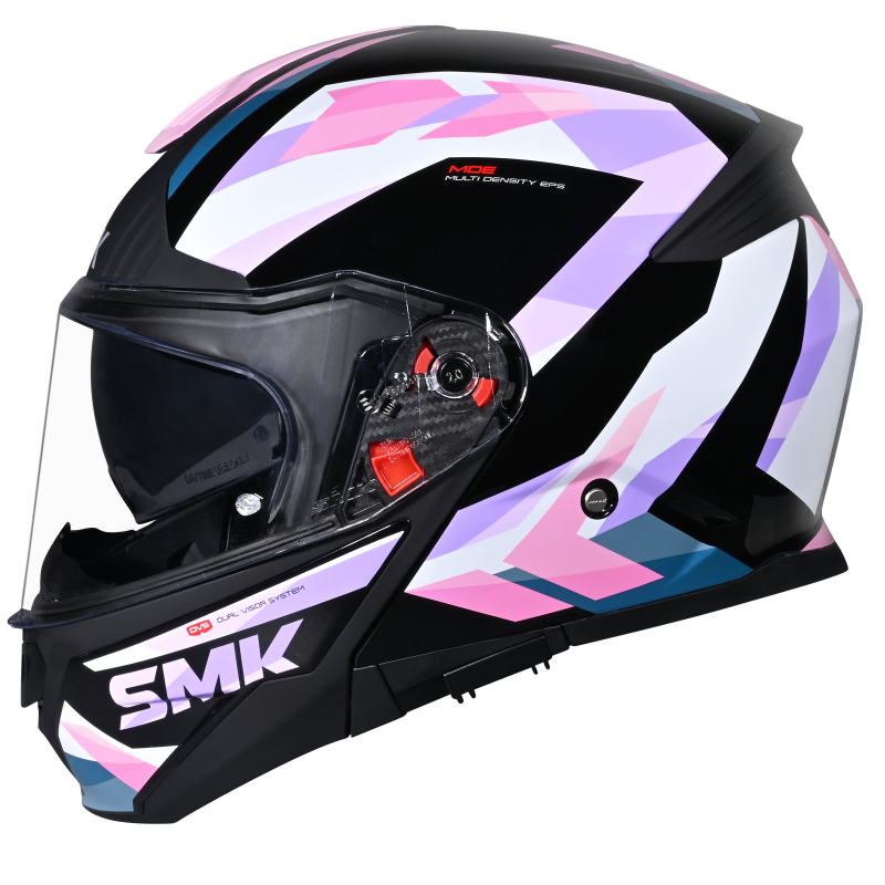 SMK GULLWING CHARGER Helmet - Gloss Black Pink - (GL219) (Flip-Up Helmet)