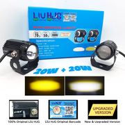 Original HJG Mini Drive LED Fog Light Bulb Lamp For Cars and Motorcycles Dual Color (White & Yellow) With Cooling Fan (Set of 2)