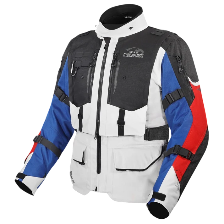 LS2 BREAKOUT MAN JACKET - GREY BLUE RED - CE CLASS AA CERTIFIED