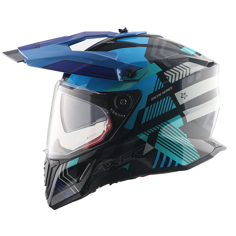 Axor X-Cross Dual Visor Helmet - Gambling - Gloss Black Neon Blue