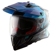 Axor X-Cross Dual Visor Helmet - Gambling - Gloss Black Neon Blue